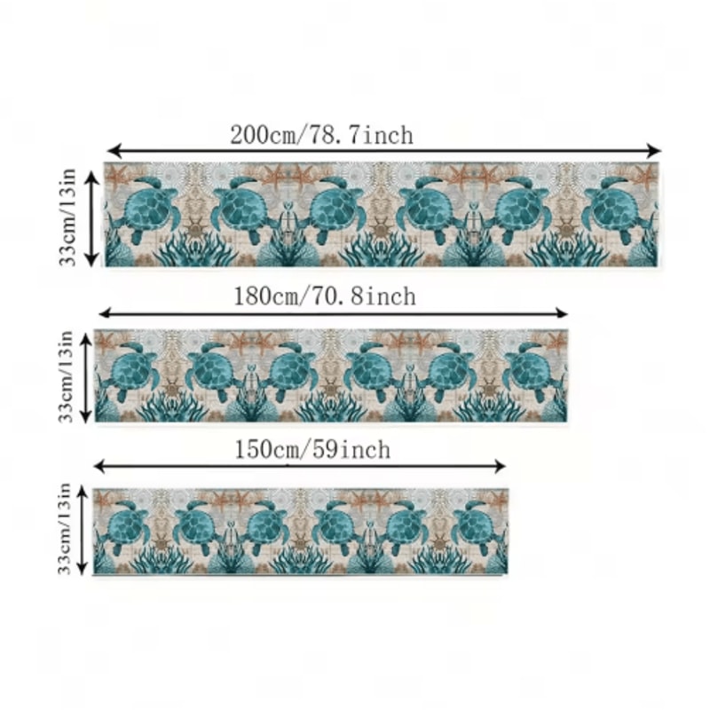 Nautical Sea Turtle Starfish Linen Table Runner Coastal Beach House Table Decor 6