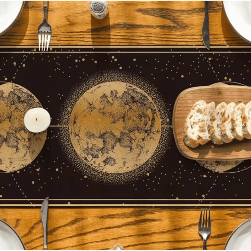 Astrology Moon Phase Linen Table Runner Mystical Gothic Celestial Dining Decor 4