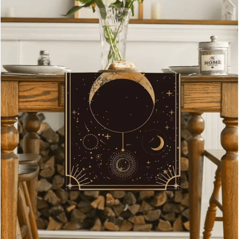 Astrology Moon Phase Linen Table Runner Mystical Gothic Celestial Dining Decor 5