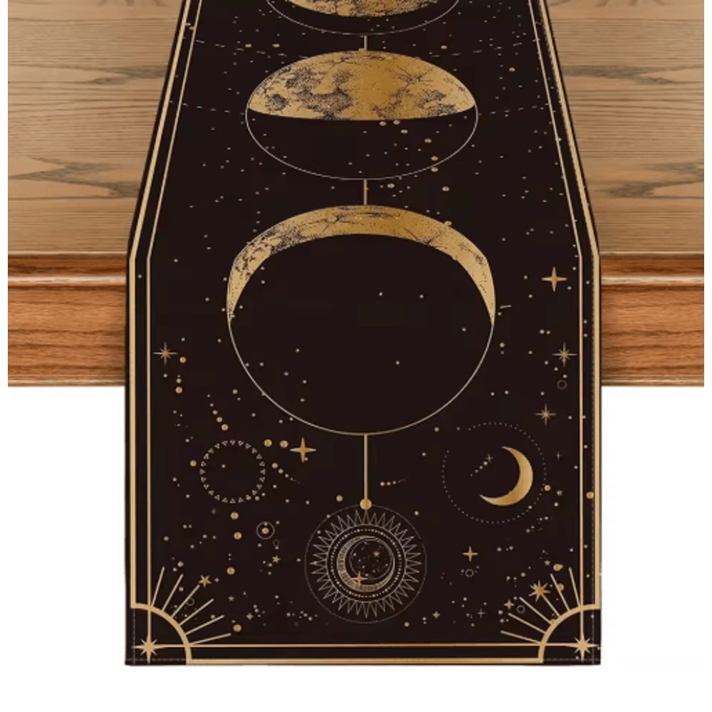 Astrology Moon Phase Linen Table Runner Mystical Gothic Celestial Dining Decor 0