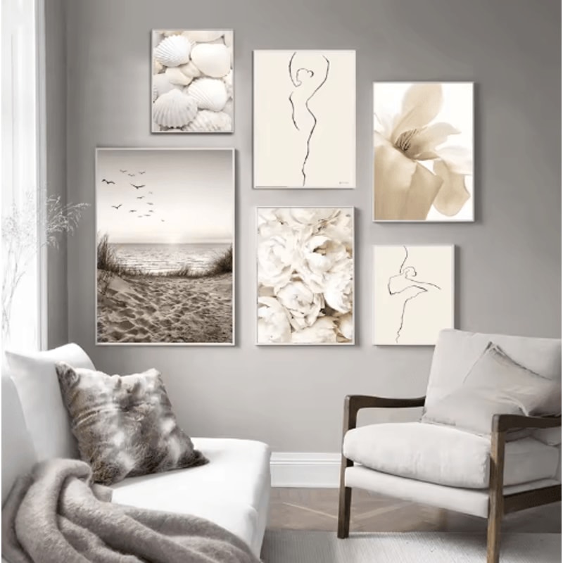 Nordic White Shell Beach Dandelion Canvas Wall Art Minimalist Coastal Decor 12