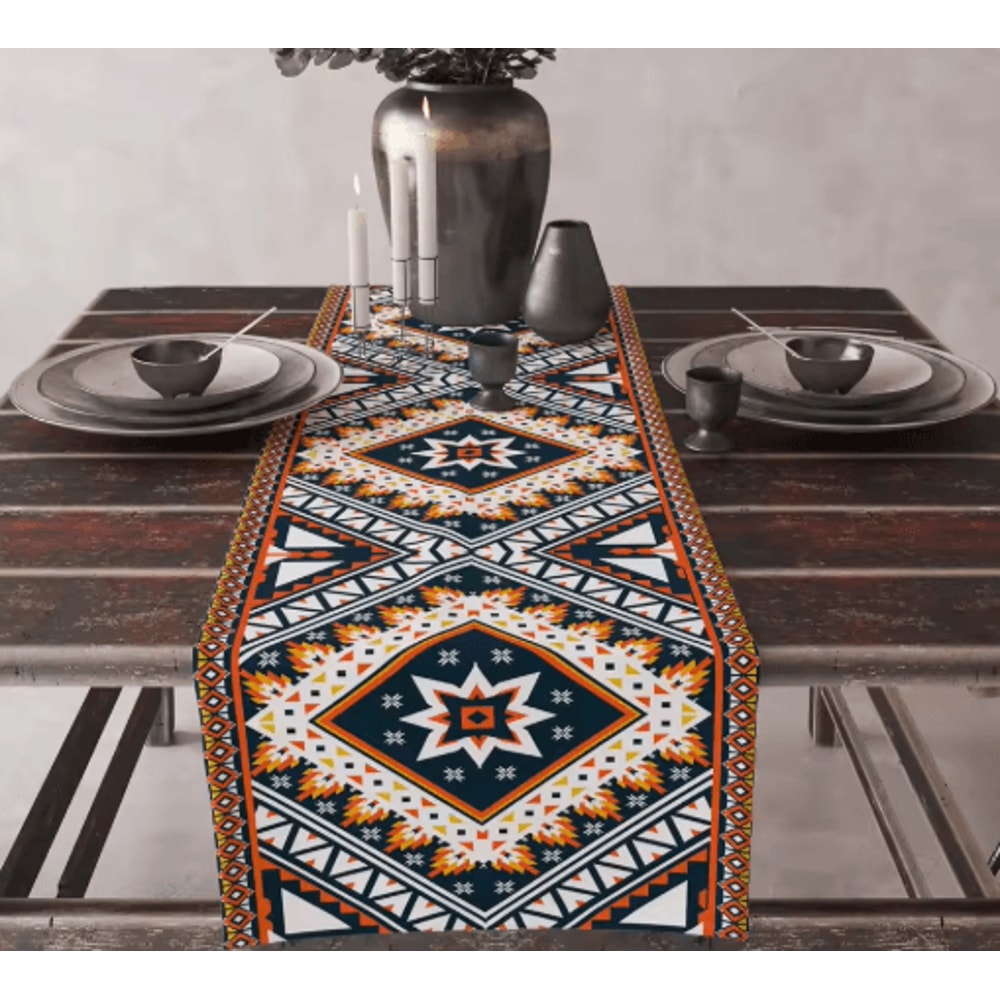 Aztec Boho Tribal Linen Table Runner Geometric Dining Table Decor 10