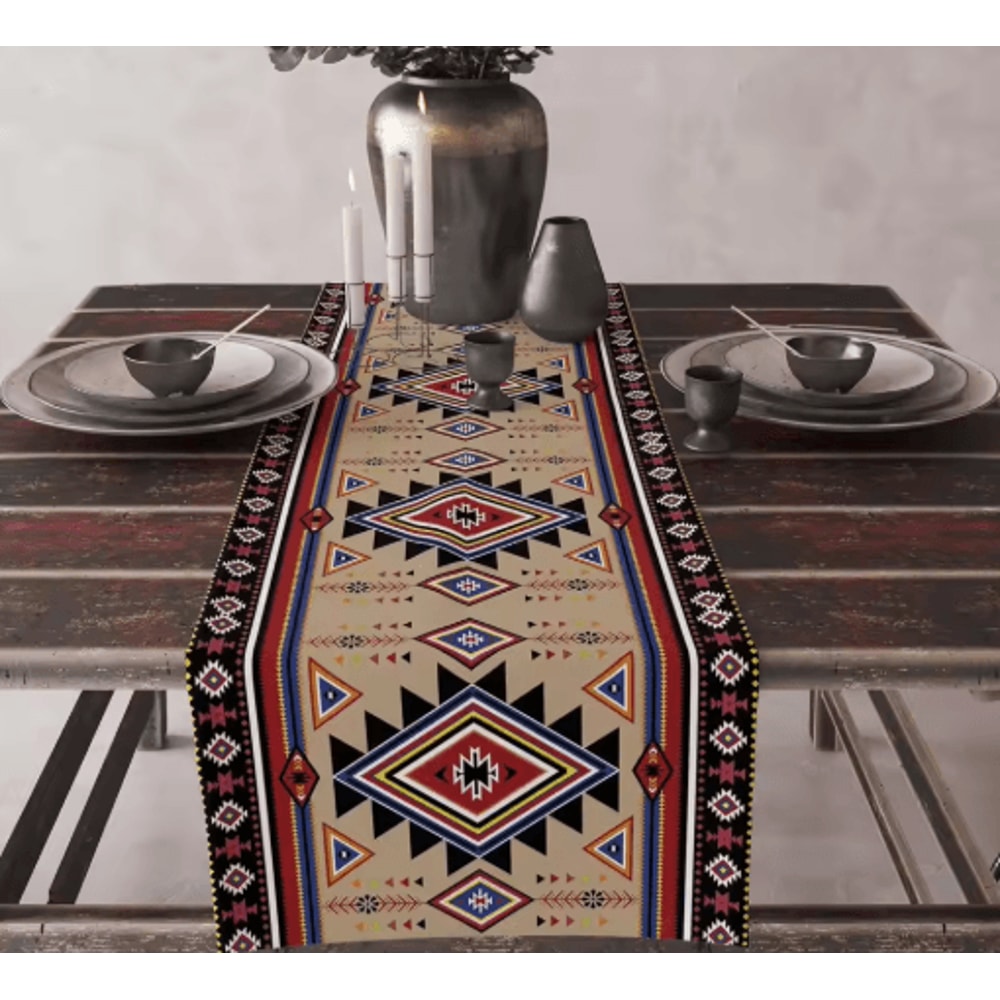 Aztec Boho Tribal Linen Table Runner Geometric Dining Table Decor 8