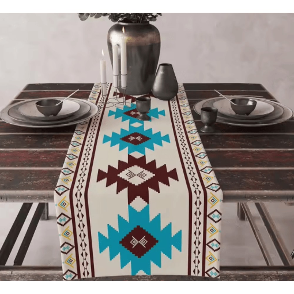 Aztec Boho Tribal Linen Table Runner Geometric Dining Table Decor 11