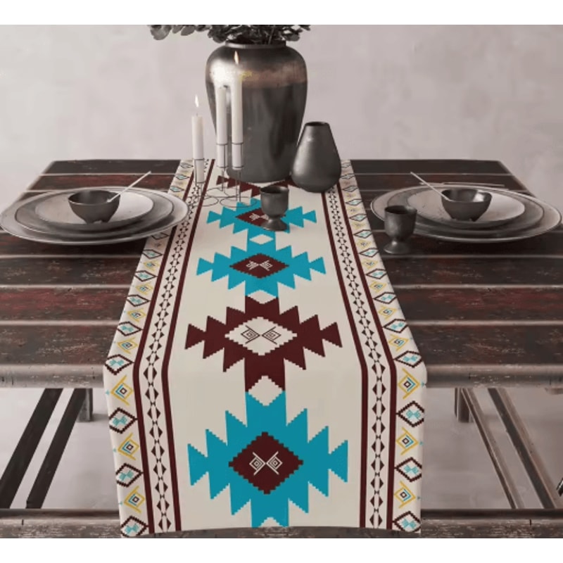 Aztec Boho Tribal Linen Table Runner Geometric Dining Table Decor 11