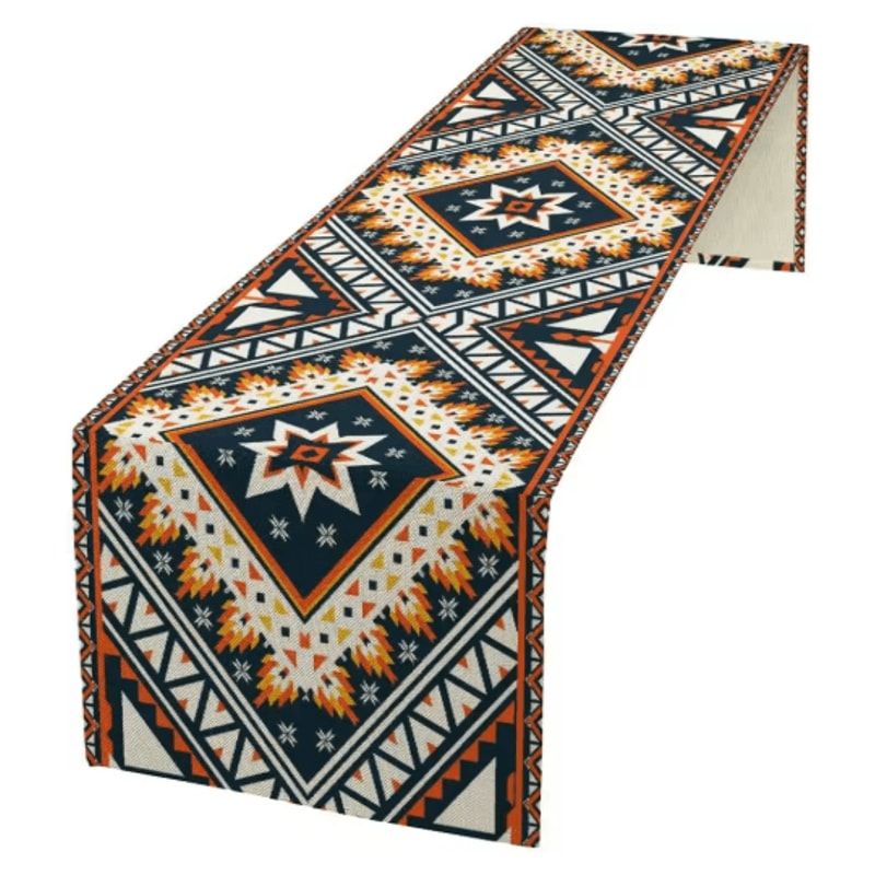 Aztec Boho Tribal Linen Table Runner Geometric Dining Table Decor 13