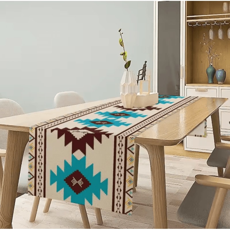 Aztec Boho Tribal Linen Table Runner Geometric Dining Table Decor 14
