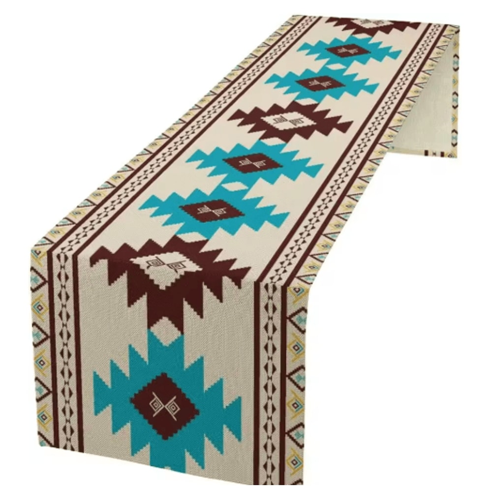 Aztec Boho Tribal Linen Table Runner Geometric Dining Table Decor 15