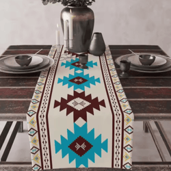 aztec boho tribal linen table runner geometric dining table decor