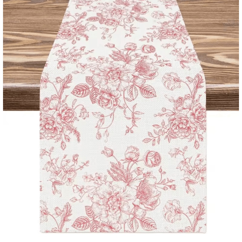 Chinoiserie Blue Floral Linen Table Runner Elegant Dining Holiday Table Decor 4