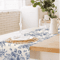 Chinoiserie Blue Floral Linen Table Runner Elegant Dining Holiday Table Decor 6