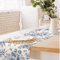 Chinoiserie Blue Floral Linen Table Runner Elegant Dining Holiday Table Decor 6