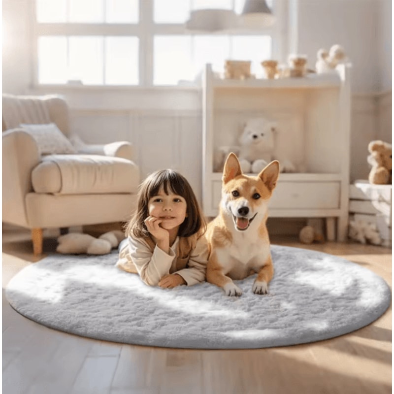 Soft Round Plush Rug For Kids Bedroom Fluffy Nursery Play Mat Carpet 16