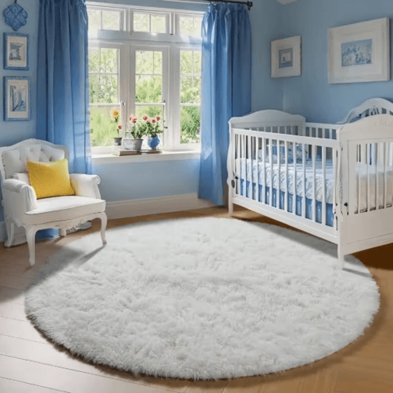Soft Round Plush Rug For Kids Bedroom Fluffy Nursery Play Mat Carpet 0