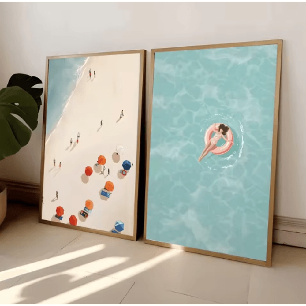 Summer Girl Pool Party Beach Canvas Wall Art Nordic OceanInspired Home Decor 0