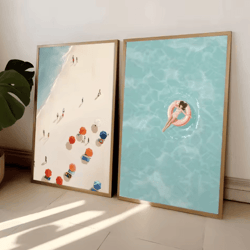 summer girl pool party beach canvas wall art – nordic ocean-inspired home decor