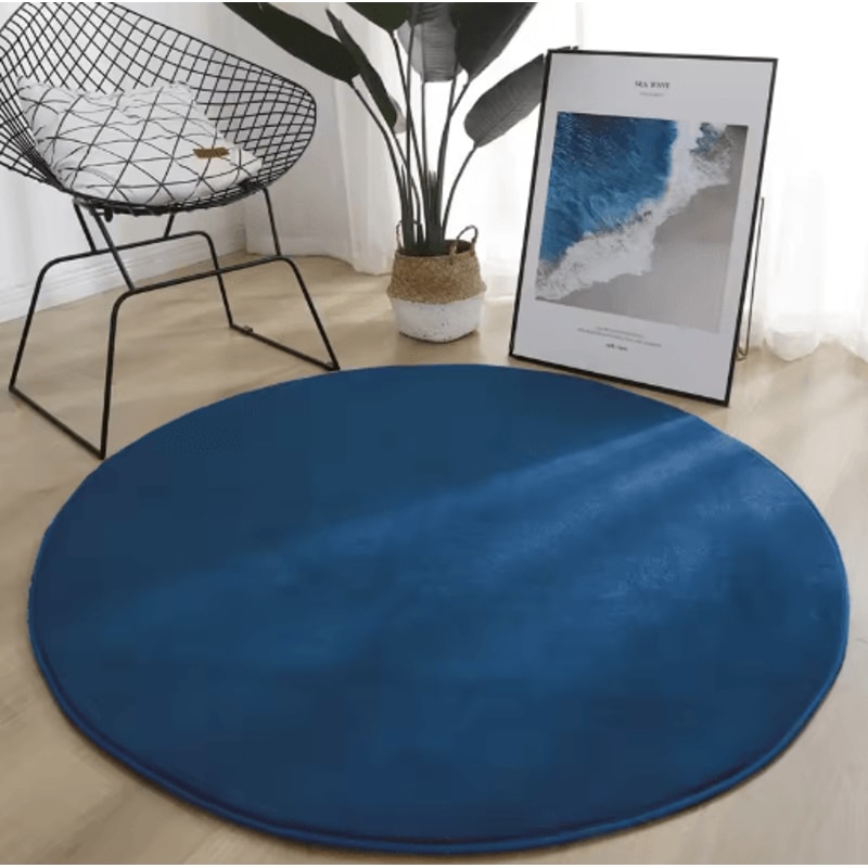 Round Coral Velvet Carpet Soft Modern Living Room Kids Play Rug 1