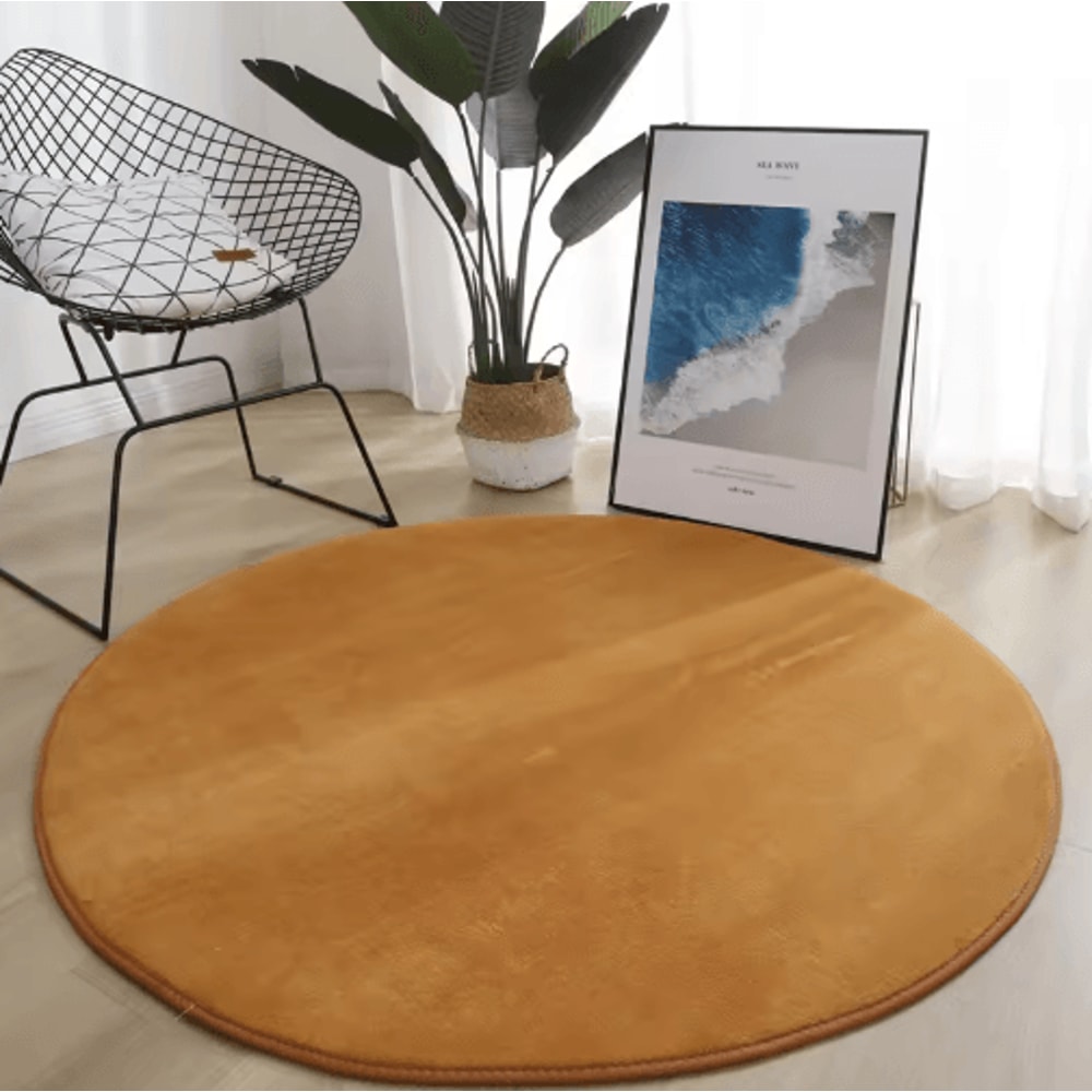 Round Coral Velvet Carpet Soft Modern Living Room Kids Play Rug 10