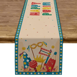 happy purim linen table runner festive carnival mask & crown holiday table decor