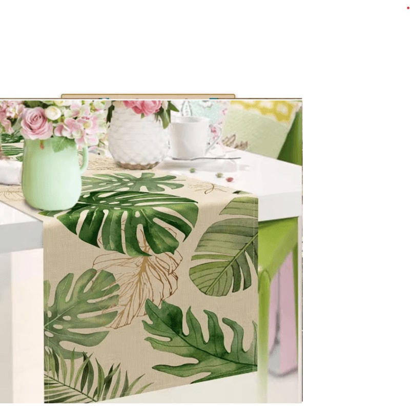 Tropical Palm Leaf Linen Table Runner Fresh Summer Greenery Dining Party Decor 5