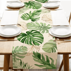 tropical palm leaf linen table runner fresh summer greenery dining & party decor