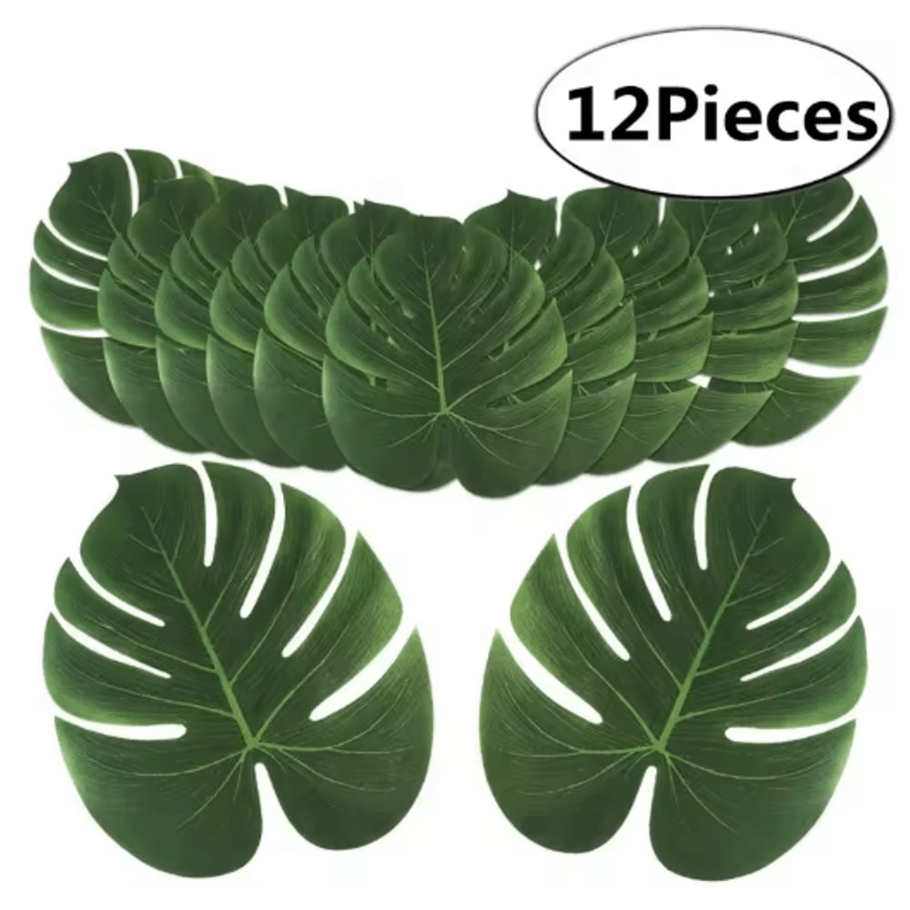 12Piece Tropical Palm Leaves Set Lush Artificial Palm Leaves For Luau Party Decor 0