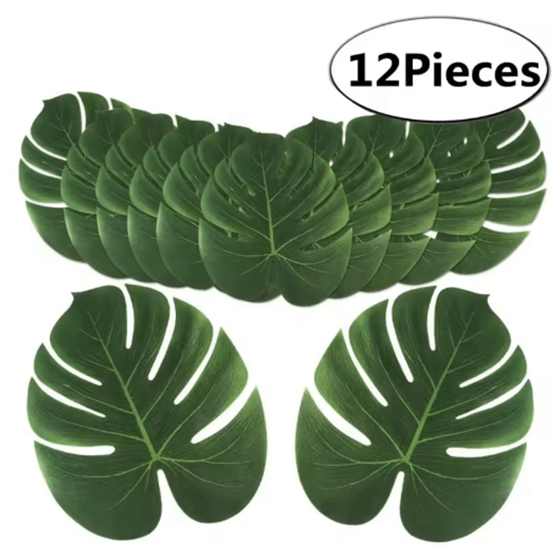 12Piece Tropical Palm Leaves Set Lush Artificial Palm Leaves For Luau Party Decor 0
