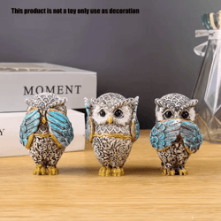3 piece resin owl statue set charming owl figurines decor for indoor spaces