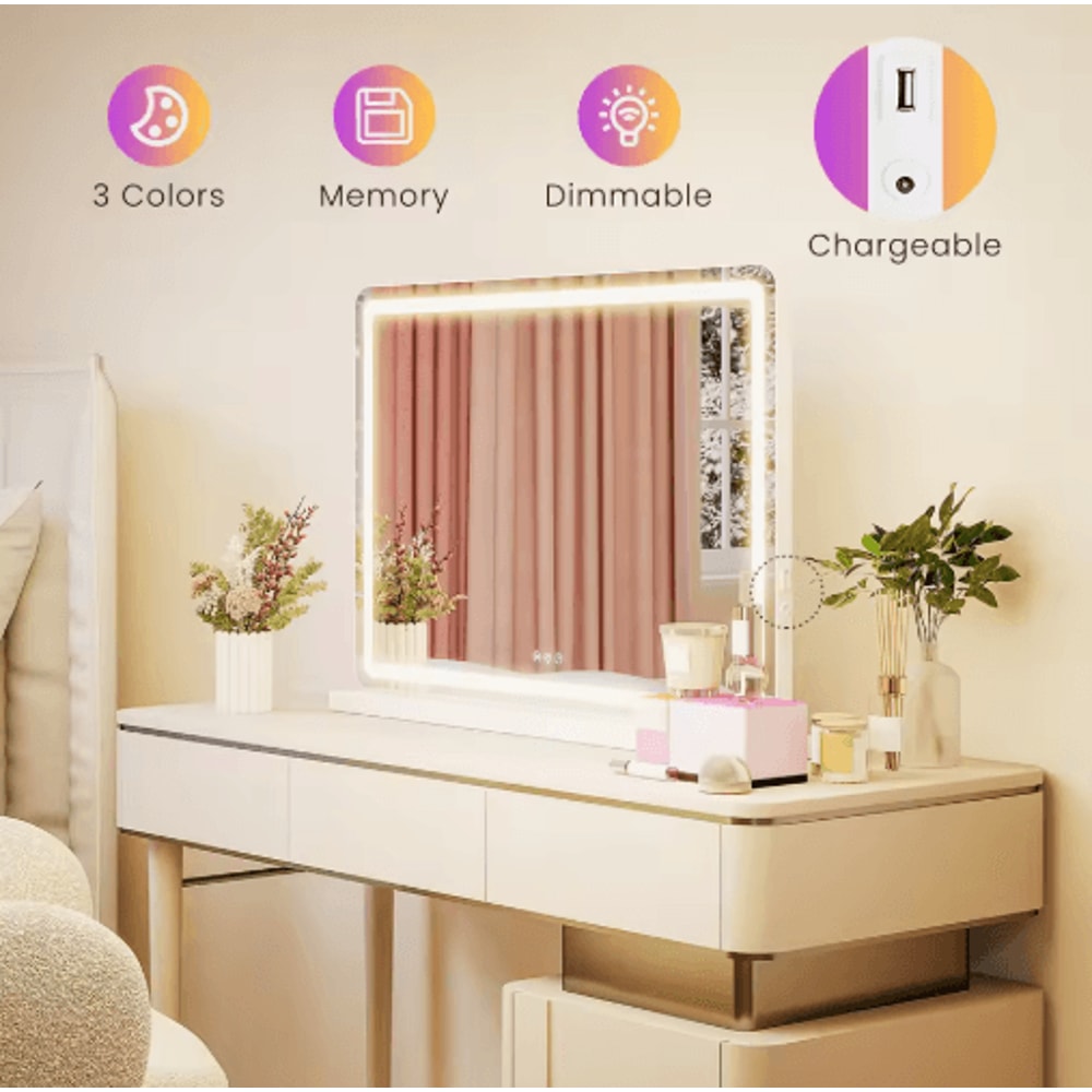 JHK LED Vanity Mirror With Lights Dimmable LED Makeup Mirror With 3 Color Modes Memory Function 4