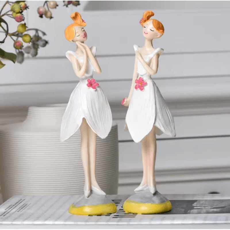 2Piece Angel Fairy Figurine Set Elegant Angel Resin Figurines For Home Garden Decor 2