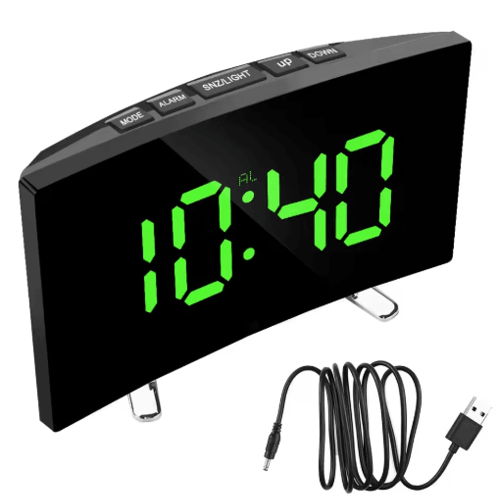 Curved LED Mirror Alarm Clock Modern Digital Alarm Clock With Dimmable Display 3