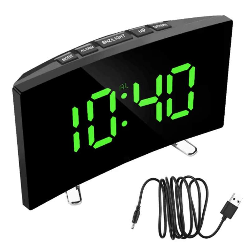 Curved LED Mirror Alarm Clock Modern Digital Alarm Clock With Dimmable Display 6