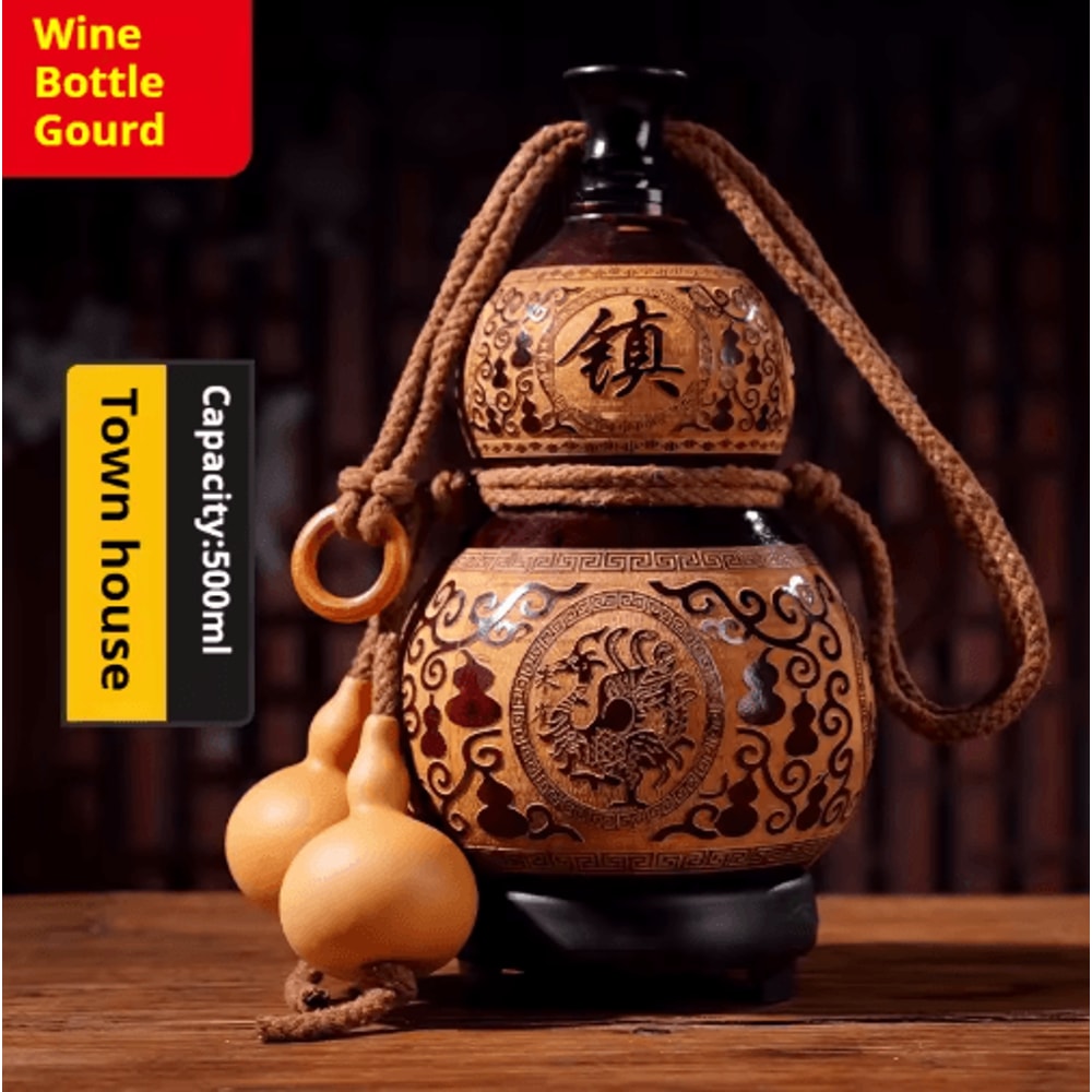 Natural Dried Gourd Wine Bottle Rustic Portable Wine Gourd 500ml For Outdoor Gifting 4