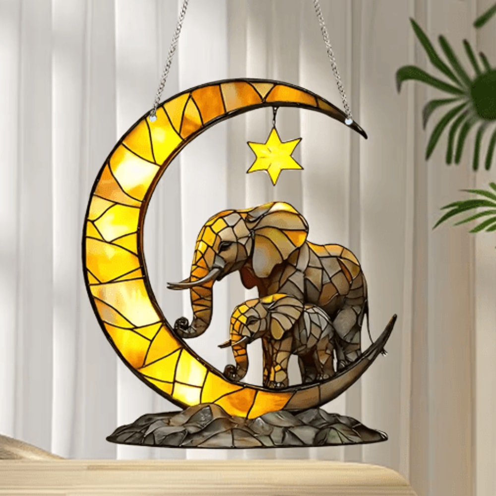 Elephant Family Moon Hanging Decor Whimsical Elephant Wall Hanging For Home Garden 1