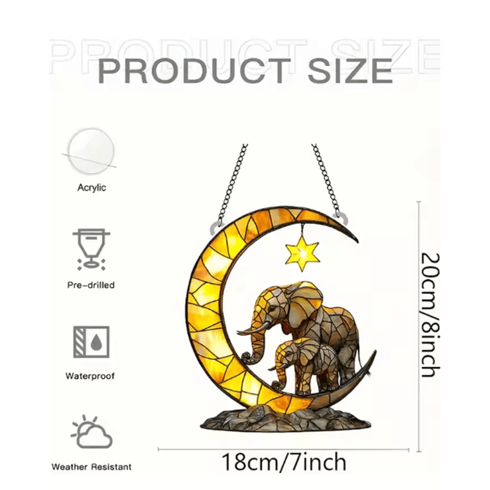 Elephant Family Moon Hanging Decor Whimsical Elephant Wall Hanging For Home Garden 3