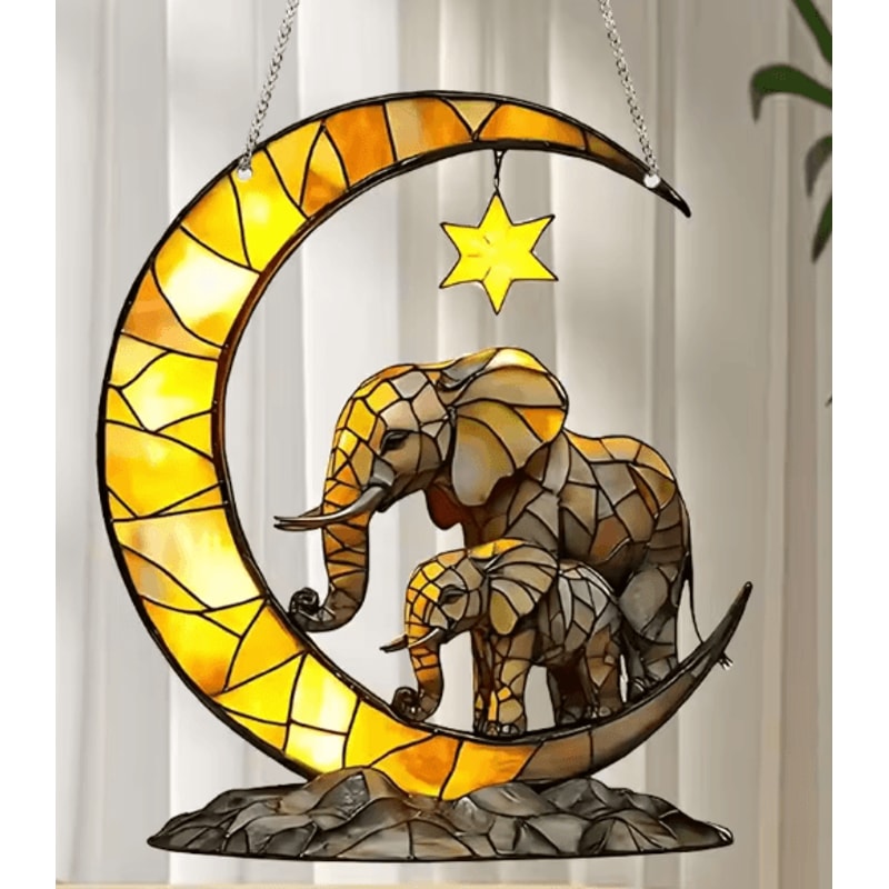 Elephant Family Moon Hanging Decor Whimsical Elephant Wall Hanging For Home Garden 4