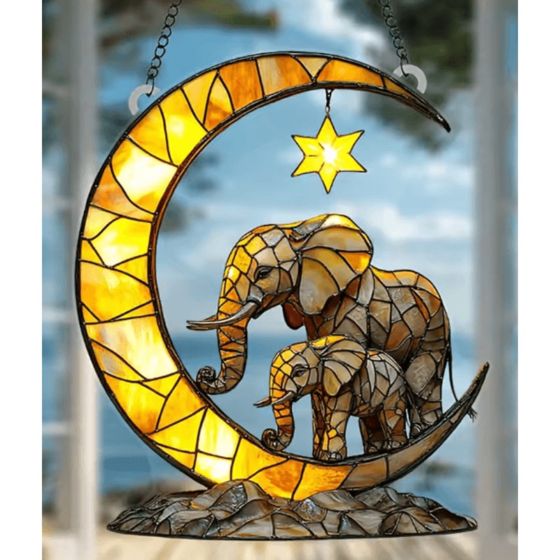Elephant Family Moon Hanging Decor Whimsical Elephant Wall Hanging For Home Garden 5