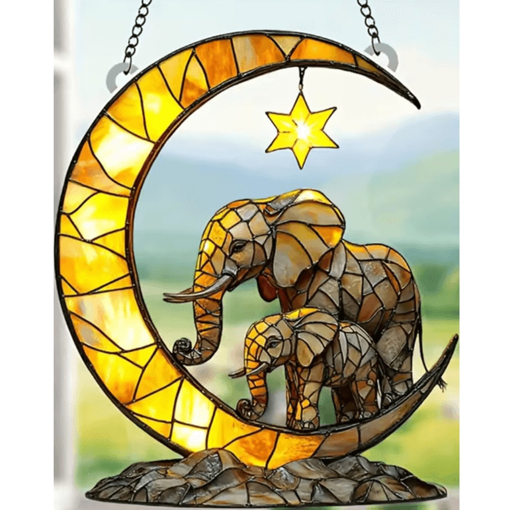 Elephant Family Moon Hanging Decor Whimsical Elephant Wall Hanging For Home Garden 6