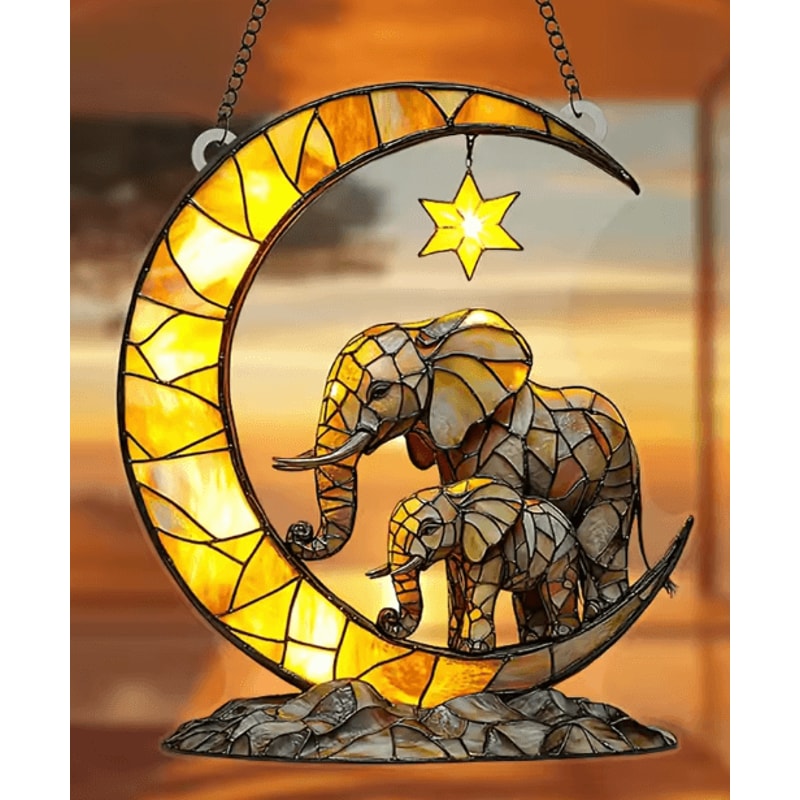 Elephant Family Moon Hanging Decor Whimsical Elephant Wall Hanging For Home Garden 0