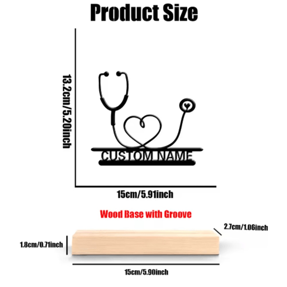 Personalized Stethoscope Metal Sculpture Custom Doctor Desk Decor With Wooden Base 1
