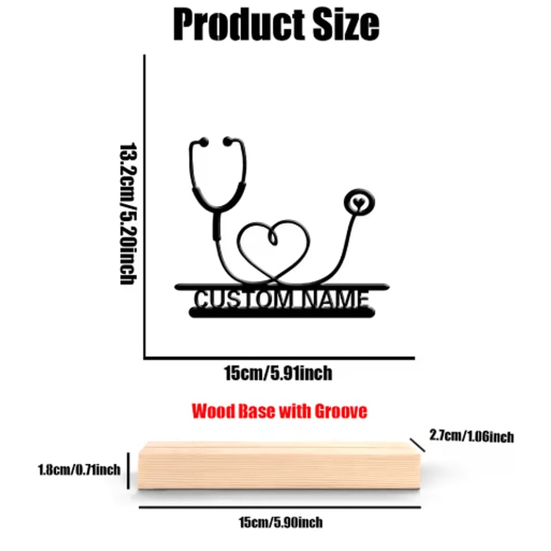 Personalized Stethoscope Metal Sculpture Custom Doctor Desk Decor With Wooden Base 1