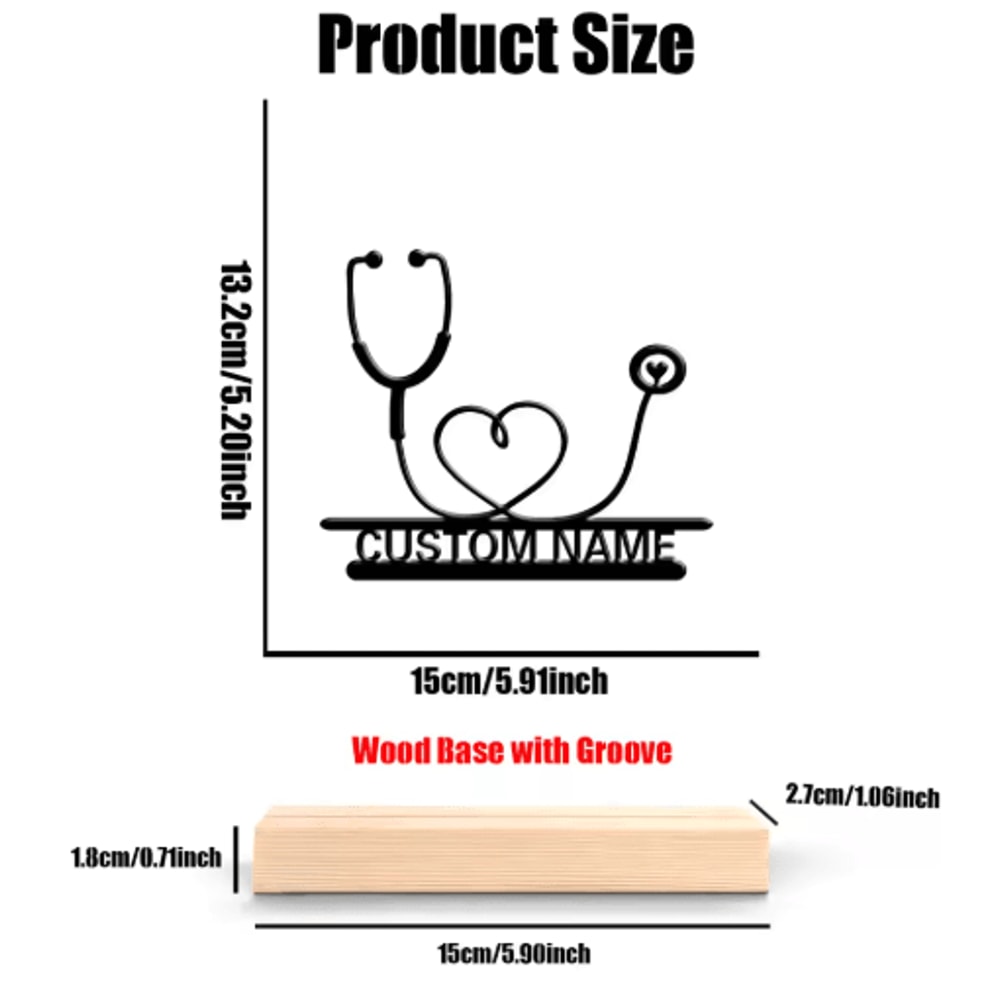 Personalized Stethoscope Metal Sculpture Custom Doctor Desk Decor With Wooden Base 5