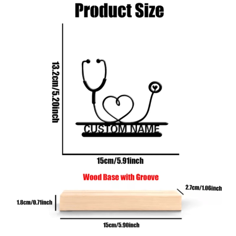 Personalized Stethoscope Metal Sculpture Custom Doctor Desk Decor With Wooden Base 5