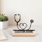 Personalized Stethoscope Metal Sculpture Custom Doctor Desk Decor With Wooden Base 0