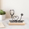 Personalized Stethoscope Metal Sculpture Custom Doctor Desk Decor With Wooden Base 0