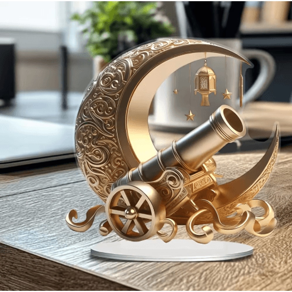 Moon Lantern Acrylic Decor Elegant Ramadan Eid Decoration With Star Floral Design 0