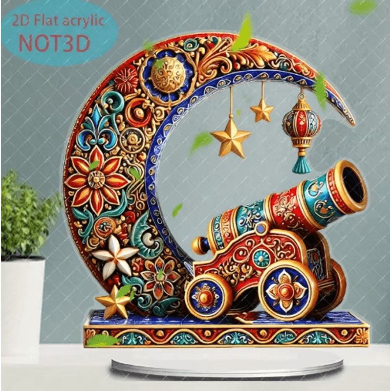 Moon Lantern Acrylic Decor Elegant Ramadan Eid Decoration With Star Floral Design 2
