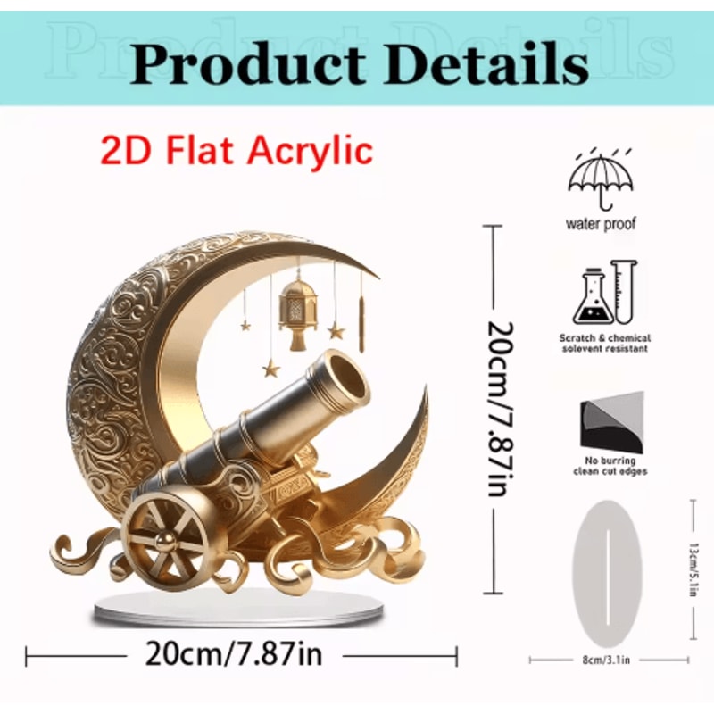 Moon Lantern Acrylic Decor Elegant Ramadan Eid Decoration With Star Floral Design 6