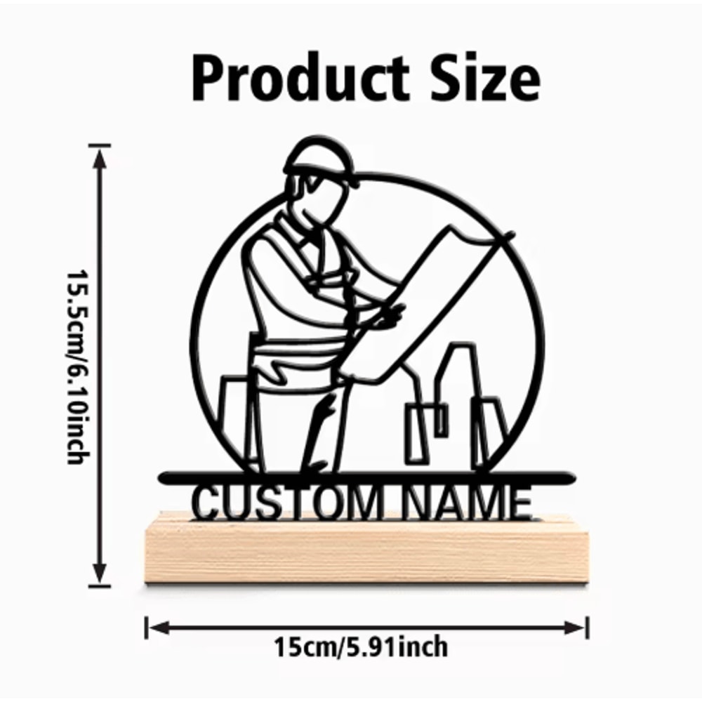 Personalized Architect Metal Sculpture Custom Architect Desk Decor With Wooden Base 1