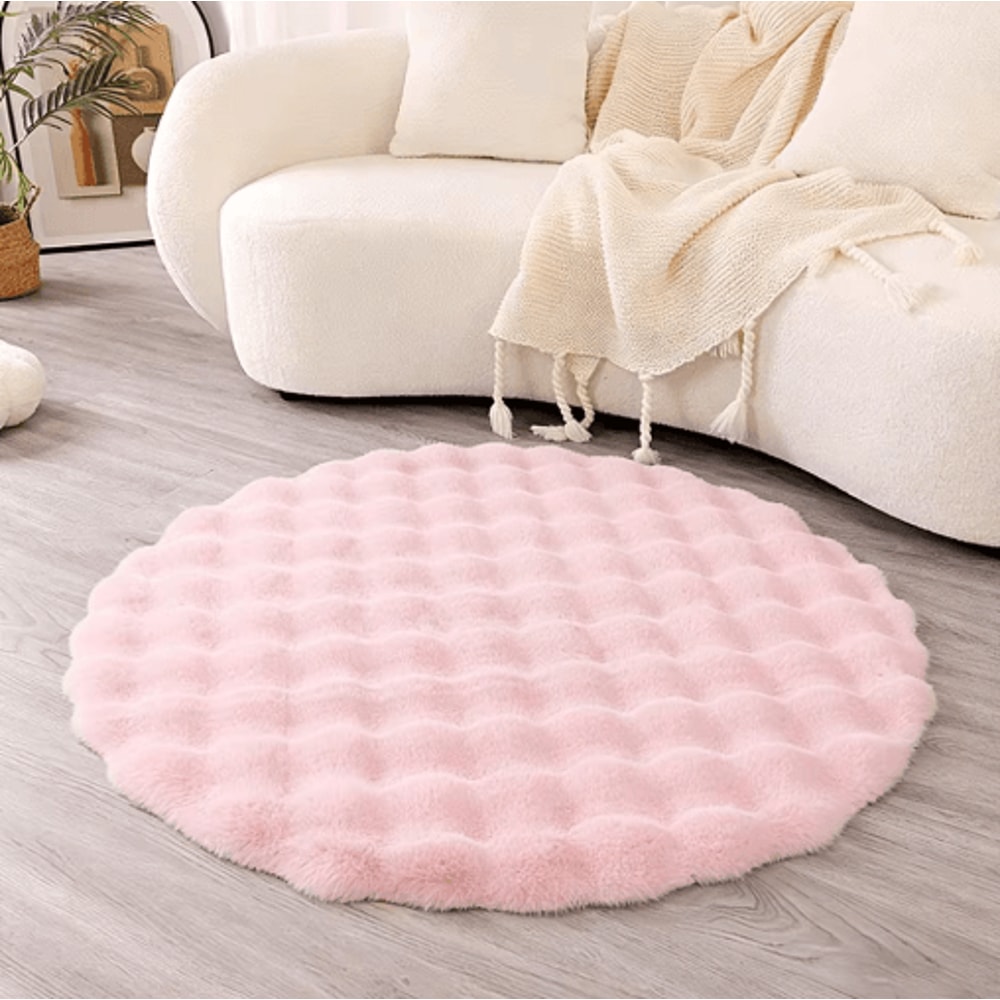 Round Faux Rabbit Fur Rug Ultra Soft Faux Fur Carpet For Cozy Home Kids Spaces 1